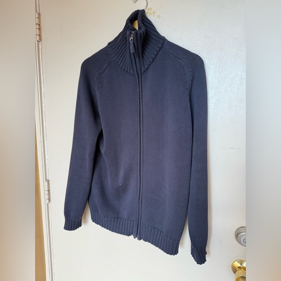 ZARA Man Textured Full Zip Pullover in dark Navy cotton size Large knit - Picture 3 of 16